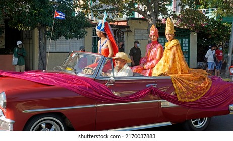 Varadero, Cuba, may 1st 2022: labor day parade with old classic cars