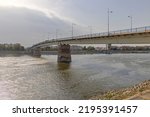 Varadin Bridge Over Danube River in Novi Sad Serbia Summer