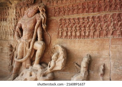 The Varaha Panel In Cave 5 Is One Of The Most Studied Reliefs From The Gupta Empire Era. It Narrates The Hindu Mythology About A Man-boar Avatar Of Vishnu (Varaha) Rescuing Goddess Earth.