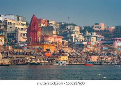 Varanasi, Banaras, Uttar Pradesh, India - January 31, 2011 : Ghats (Banks) on the Ganges River, Hindu holy city varanasi .