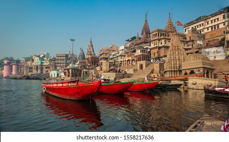 Varanasi, Banaras, Uttar Pradesh, India - January 31, 2011 : Ghats (Banks) on the Ganges River, Hindu holy city varanasi .