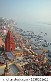 Varanasi, Banaras, Uttar Pradesh, India - February 02, 2011: Ghats (Banks) on the Ganges River in Hindu holy city varanasi, India