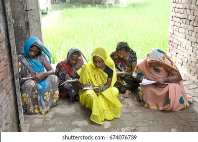 Varanasi / India 20 September 2011  Indian Rural Village Women Studying Adult Education At Varanasi Uttar Pradesh India