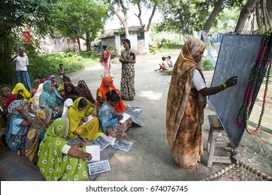 Varanasi / India 20 September 2011  Indian Rural Village Women Studying Adult Education At Varanasi Uttar Pradesh India