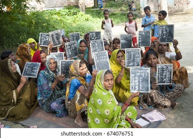 Varanasi / India 20 September 2011  Indian Rural Village Women Studying Adult Education At Varanasi Uttar Pradesh India