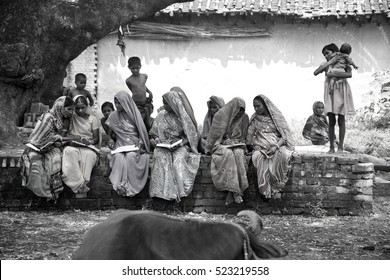 Varanasi / India 21  September 2011,Indian Rural Village Women Studying Adult Education  In North India  Uttar Pradesh India