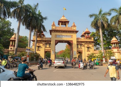 Varanasi / India 23 April 2019 Main Entrance gate of Banaras Hindu University in varanasi northern indian state of Uttar Pradesh 
