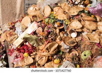 Varanasi / India 25 March 2018 Wasted Food Garbage On Road At Varanasi  Uttar Pradesh India