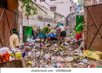 Varanasi, India - Nov 13, 2015. Garbage Being Dumped And Stored In A Vacant Downtown Residential Lot, Raising Issues Of City Waste Management And Public Health.