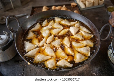 Varanasi, Uttar Pradesh/India - May 11 2019 : Samosa Shop One Of The Famous Snacks In India 