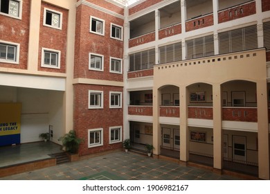 Varanasi,India, OCTOBER 18 2020 : A Tennis Ground And Jaipuria School Campus Building Of The CBSE Indian School. The Indian CBSE School Founded In 2018 With Selective Focus. Prestigious CBSE School.