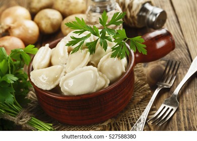 Vareniki, The Traditional Russian Dumplings With Potato And Onion 