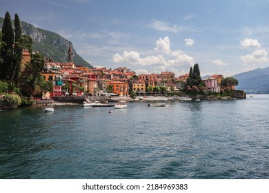 Varenna Is A Picturesque Town In Italy. Lake Como With Colorful Houses In Lombardy. Beautiful Scenery Of Italian Comune In Province Of Lecco.