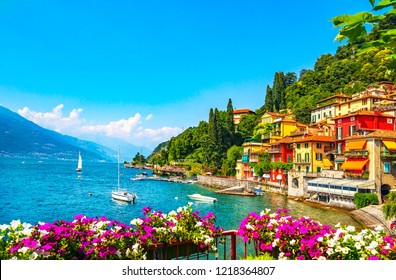 Varenna town in Como lake district. Italian traditional lake village. Italy, Europe.