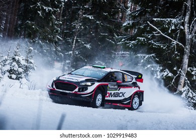 VARGASSEN, SWEDEN - 02-11-2017:  Elfyn Evans With His Ford WRC Car During The Event Rally Sweden 2017