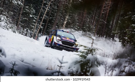 VARGASSEN, SWEDEN - 02-11-2017:  Sebastien Ogier With His Ford WRC Car During The Event Rally Sweden 2017