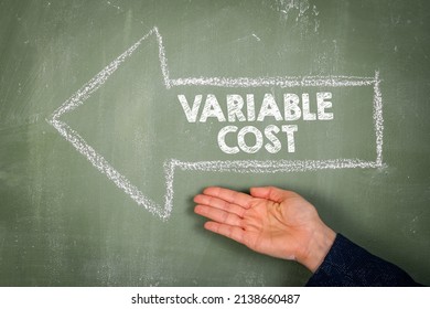 VARIABLE COST. Text and arrow on a green chalkboard.