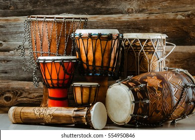 variation of ethnic drums - Shutterstock ID 554950846