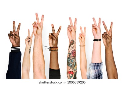 Variation hands with peace sign - Shutterstock ID 1006839205
