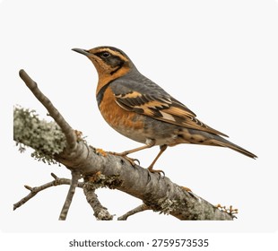 Varied Thrush Perched Side Angle White Background