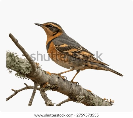 Varied Thrush Perched Side Angle White Background
