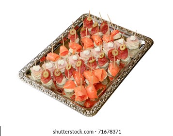 Variety Of Bite-sized Canapes On A Tray