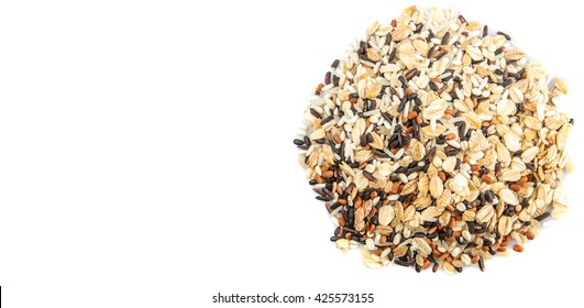 Variety cereal grains over wooden background