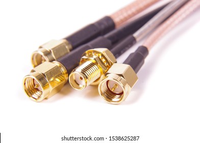 Variety Coaxial 50 Ohm RF Cables With SMA Connectors Macro Close Up