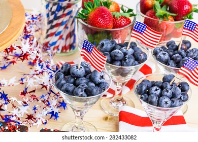 Variety Of Desserts On The Table For July 4th Party.