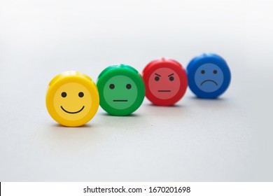 A variety of emotions: joy, serenity, anger, sadness on the colored cubes - Shutterstock ID 1670201698