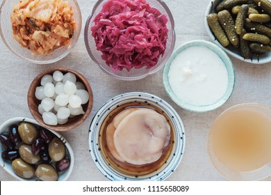 Variety Of Fermented Probiotic Foods For Gut Health