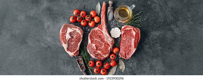 a variety of fresh premium beef steaks