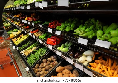 Variety Of Fresh Vegetables In Supermarket