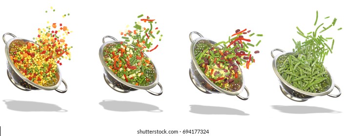 Variety Of Frozen Vegetables On White Background