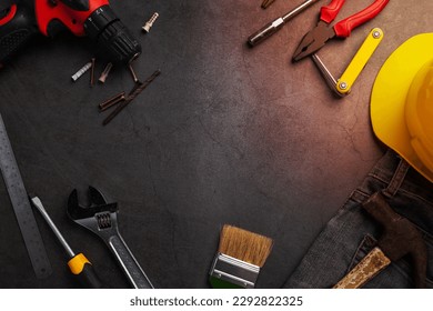 variety handy tools on dark background,Labor day background concept - Shutterstock ID 2292822325