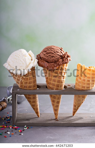 Variety Ice Cream Scoops Cones Chocolate Stock Photo (Edit Now) 642671203