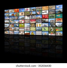 A Variety Of Images As A Big Video Wall Of The TV Screen