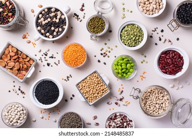 Variety Of Legumes, Lentils, Beans, Plant Based Vegan Protein Source