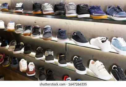 Variety Of Male Sneakers In Streetwear Showroom
