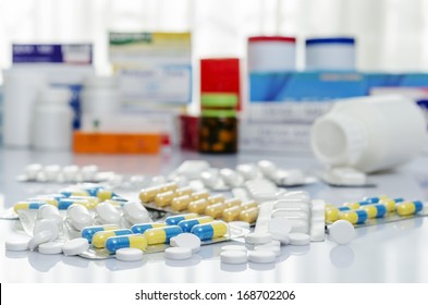 Variety of medicines and drugs - Shutterstock ID 168702206