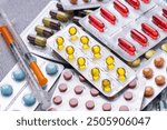 Variety of medicines and drugs.Medicine and healthcare concept