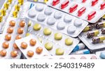 Variety of medicines and drugs.Medicine and healthcare concept.Variety of medicines and drugs.Medicine and healthcare concept.Pill for the prescription and treatment various diseases chemistry