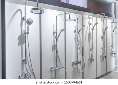 Variety Of Modern Chrome And Silver Metal Shower Heads In The Shop