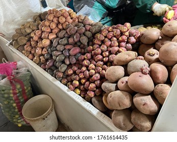 Variety Of Potatoes In San Pedro Market, Cusco.