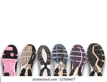 Variety Of Shoes./ Different Shoe Sole Isolated On White.