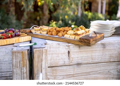 A Variety of snacks  canape served outside