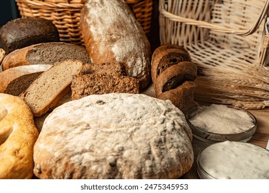 Variety of sourdough bread on wooden table, loaf of artisan bread. High quality photo - Powered by Shutterstock