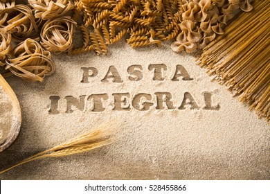 Variety Of Types And Shapes Of Dry Italian Integral Pasta