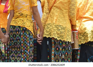 Variety woven patterns, traditional skirts from Manggarai, East Nusa Tenggara, Indonesia. Weared by dancers. Selective focus.