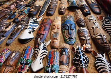 Various African Masks In Local Store 